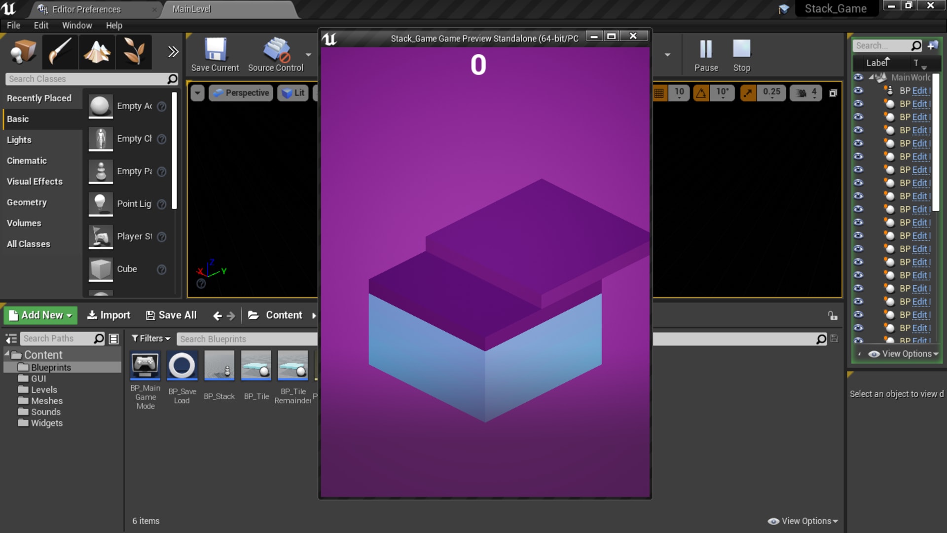 Stack Game Prototype in Blueprints UE Marketplace